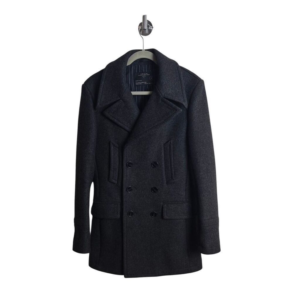 AllSaints Men’s Double-Breasted Pea Coat in Charcoal